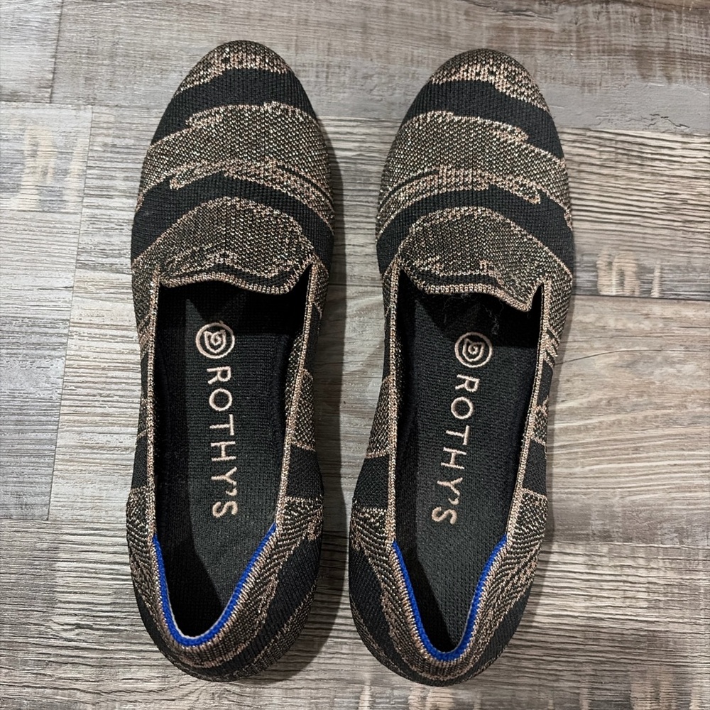 Rothy's shimmer metallic loafers, copper, daffodil pointed flats